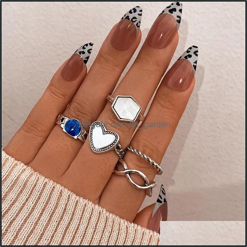 cluster rings punk silver color heart set for women men vintage moon star animal butterfly chain finger ring female male jewelrycluster