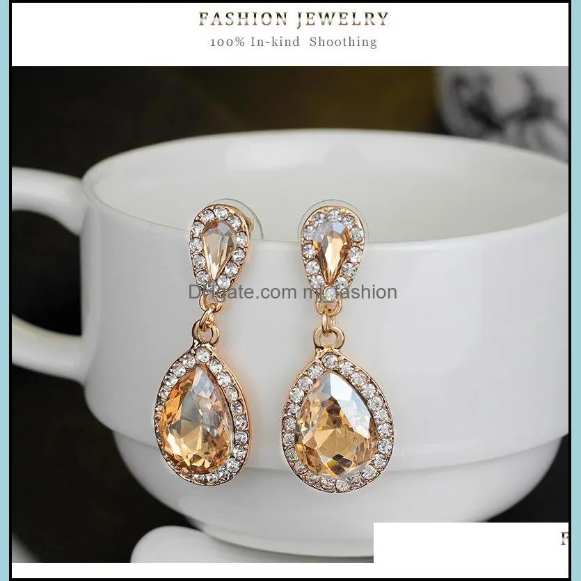 luxury champagne crystal earring gold color jewelry fashion female bridal wedding long drop earrings accessories