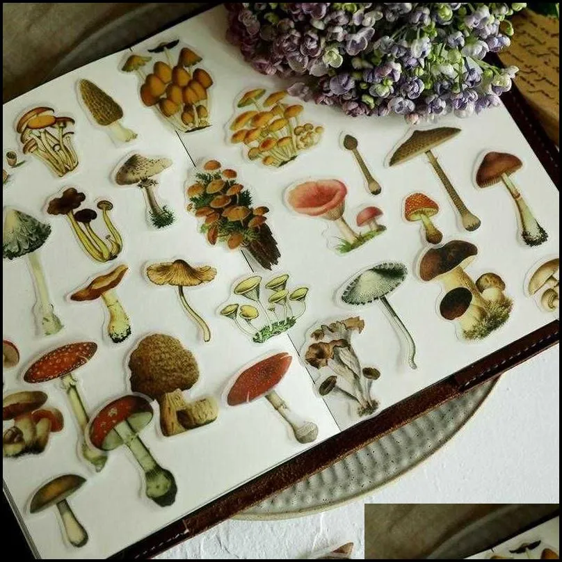 gift wrap 100pcs retro mushroom illustration vellum paper stickers for scrapbooking happy planner/card making/journaling projectgift