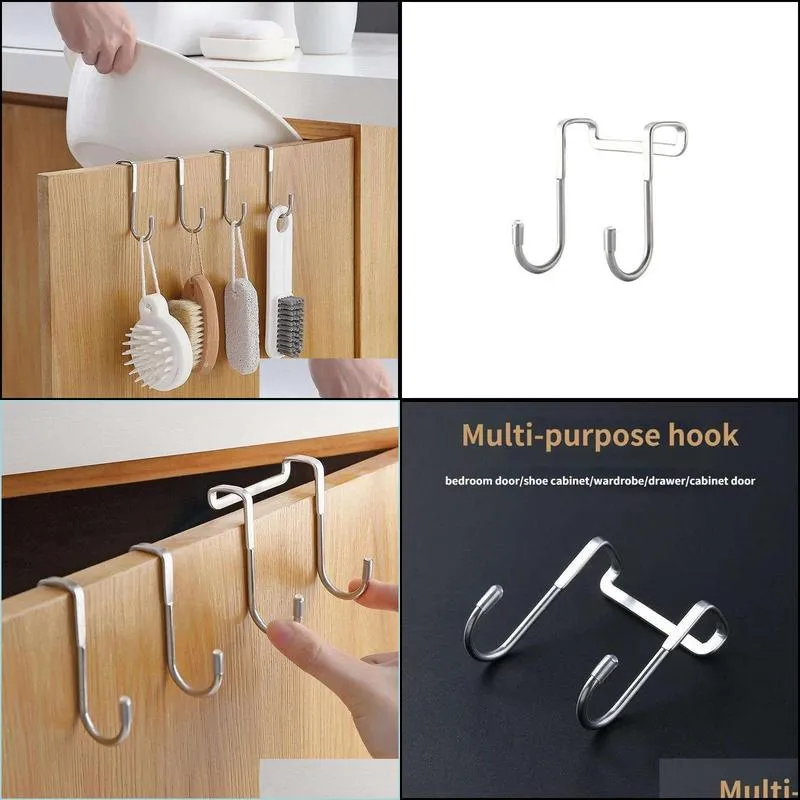 304 stainless steel hook punching double sshape hook kitchen bathroom cabinet door back type coat towel storage hanger rre14476