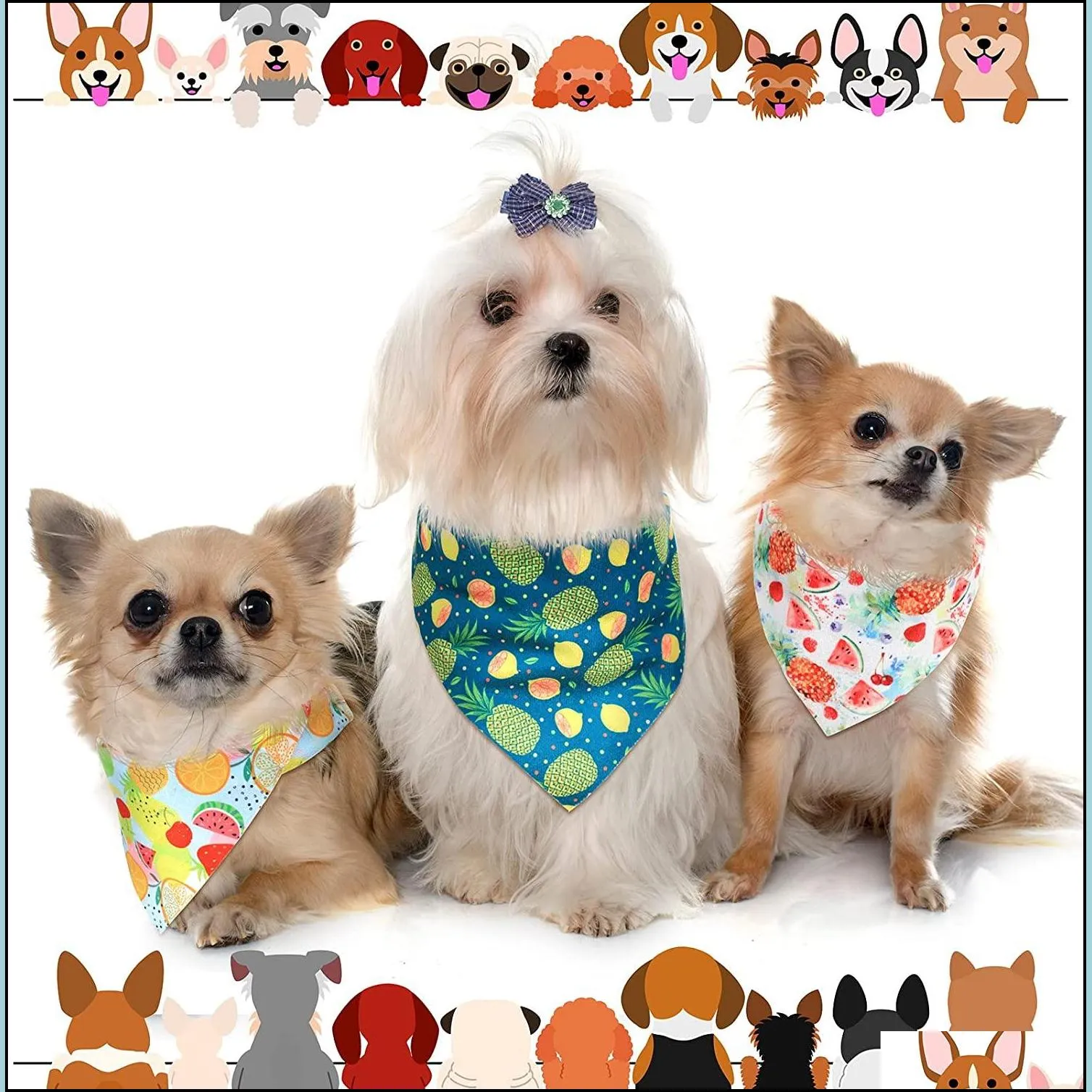 20 pieces dog bandana scarf triangular bibs pet summer flamingo fruit hawaii dog bandana for small medium large dogs cats