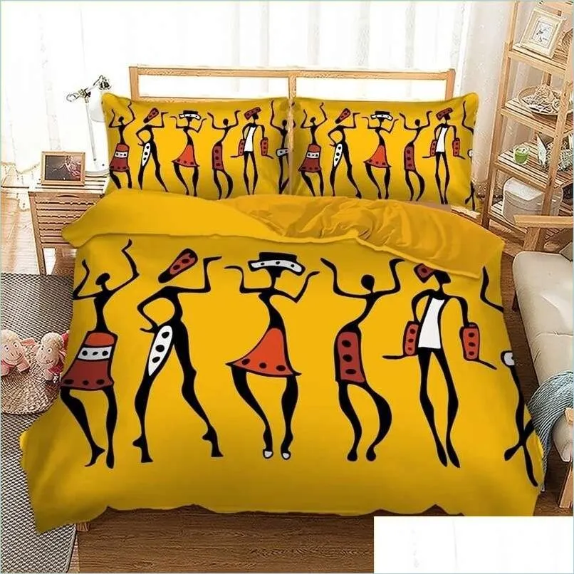 bedding sets african set happy people duvet cover twin full queen king size home textiles yellow bedclothes 3pcs drop 220923