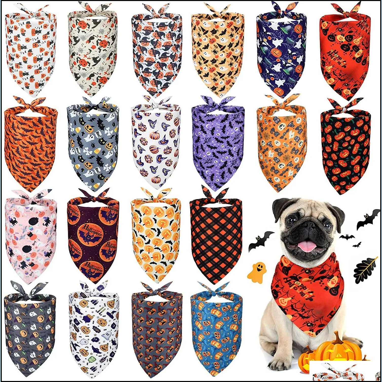 20 pieces halloween dog bandanas pumpkin ghost dog triangle scarf bibs pet triangle plaid kerchiefs for small medium large pets