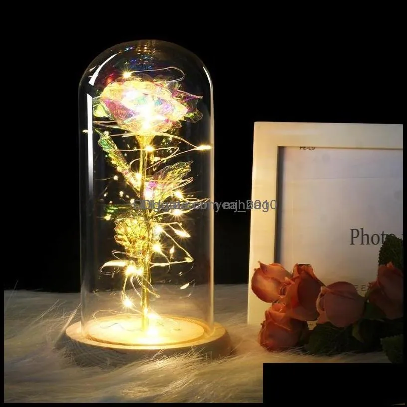 Decorative Flowers Wreaths Festive Party Supplies Home Gardenmedium Red In Glass Dome On A Wooden Base For Valentines Gifts Led Rose