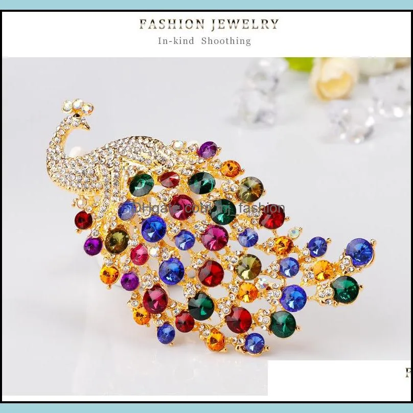 luxury colorful rhinestone peacock brooches for women large vintage animal pin fashion brooch high quaity jewelry gift ag066