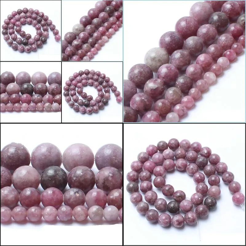 8mm natural stone beads lepidolite round loose beads for jewelry making 4/6/8/10mm 15 5inches diy bracelet shipping