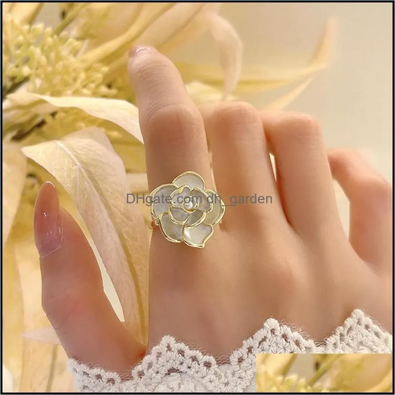 cluster rings real gold pearl flower elegant white oil dripping camellia for woman korean jewelry party girls accessoriescluster