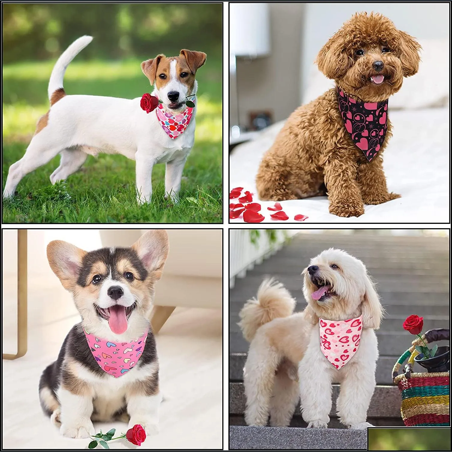 20 packs valentines day dog bandanas triangle heart triangle bibs scarf new year bandana neckerchief scarf for dogs cats pet