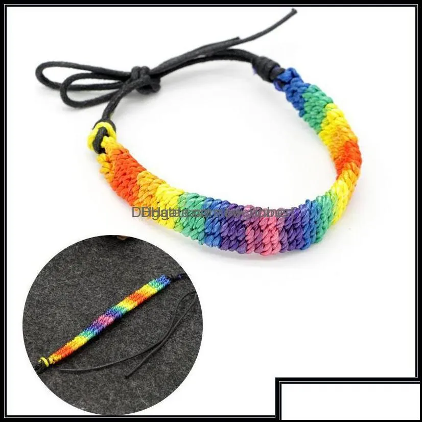 Charm Bracelets Jewelry Kimter Lesbian Valentines Gifts Lgbt Flag Braid Handmade Rainbow Gay Pride Bracelet Love Delicate Friendship Drop