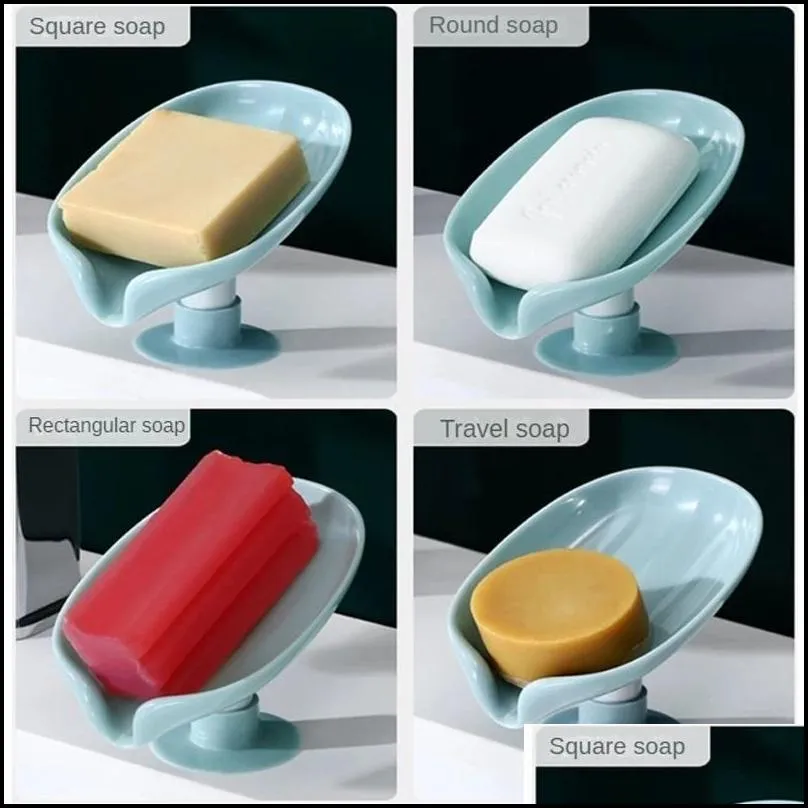 leaf shape soap drainer soap holder with suction cup shower box sponge storage plate tray bathroom kitchen supplies