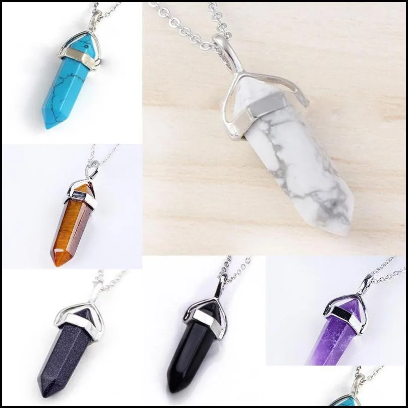 natural hexagonal prism pointed pendant crystal necklaceaddchain