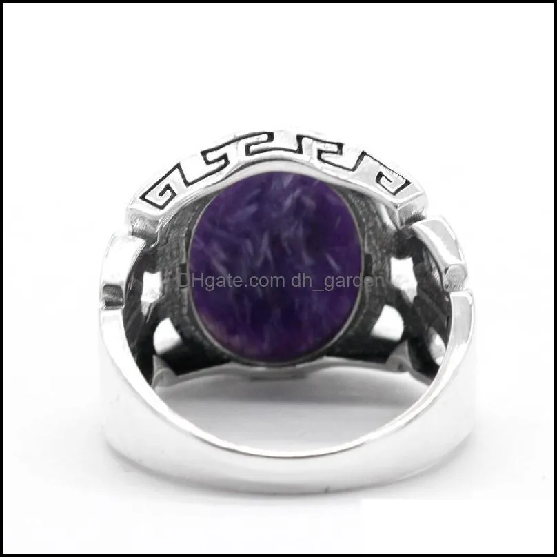 cluster rings sterling silver man vintage ring with natural charoite big purple stone thai for men women turkish jewelry giftcluster