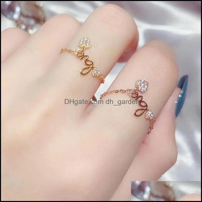 cluster rings original rose gold diamond love heart shaped chain ring opening adjustable exquisite elegant charm ladies jewelrycluster