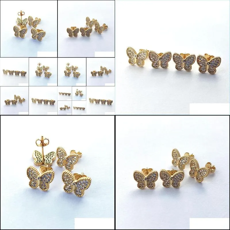 fashion gold color insect butterfly earring micro pave cubic zirconia stud earrings for women party gift jewelry er896