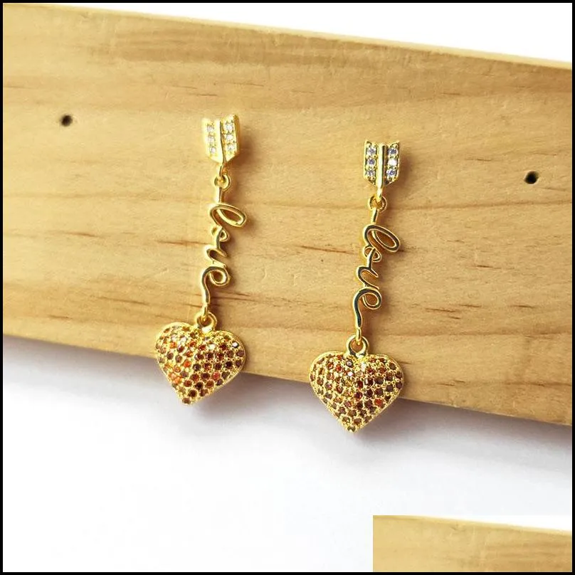 high quality brown cz cubic zirconia micro pave earrings gold color heart earrings for women jewelry er921