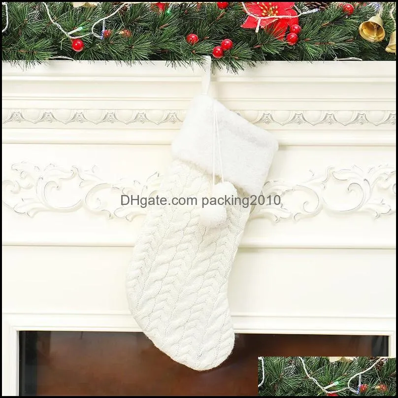 knitting wool christmas stocking xmas tree ornament santa candy gift bag knitted socks prop socks party pendant decorations