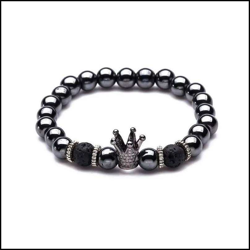 charm natural stone bracelets high quality golden black crown dumbbells mens bracelets hematite beads bracelet for women men