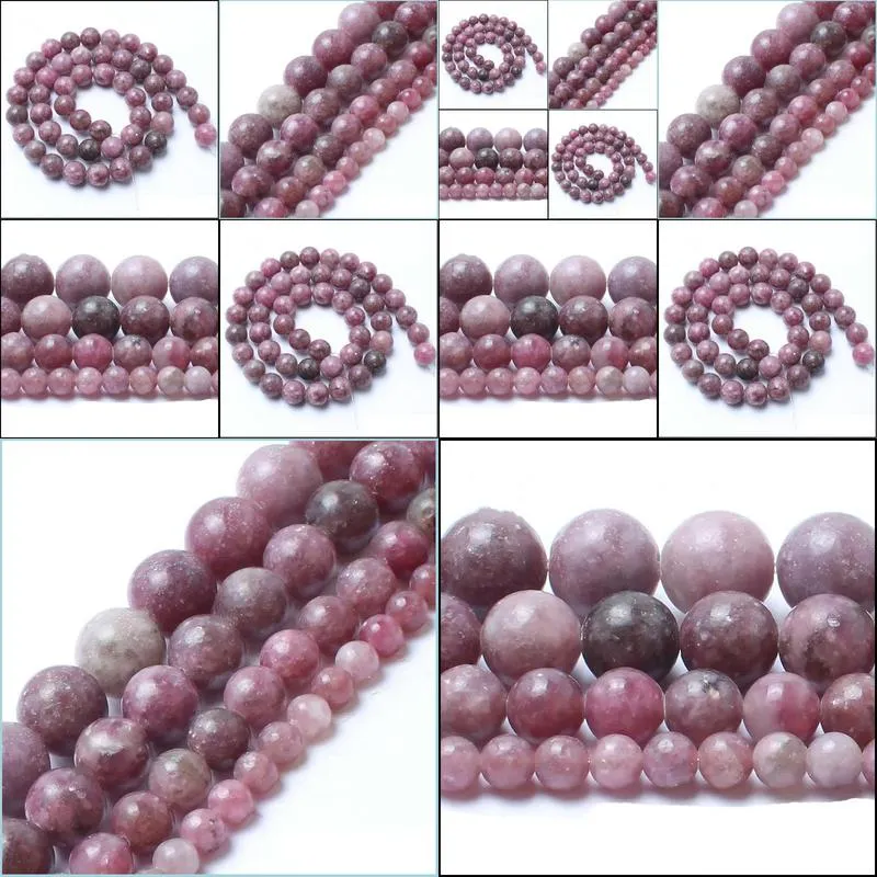 8mm natural stone beads lepidolite round loose beads for jewelry making 4/6/8/10mm 15 5inches diy bracelet shipping