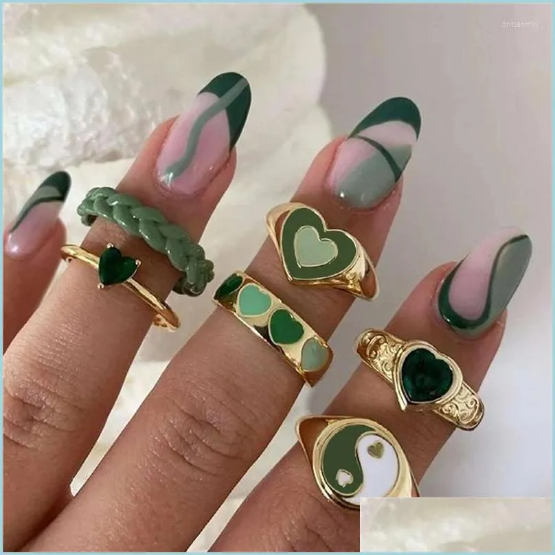 cluster rings bohemian geometric heart for women men rainbow color painting metal couple gifts wholesale jewelrycluster brit22