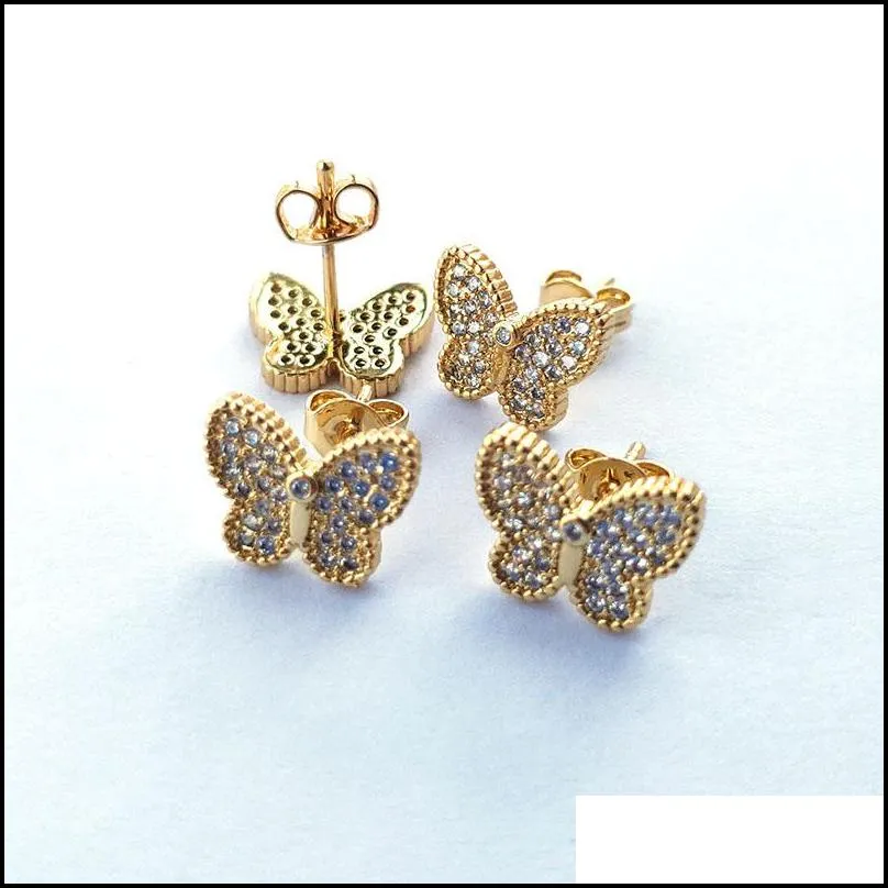 fashion gold color insect butterfly earring micro pave cubic zirconia stud earrings for women party gift jewelry er896