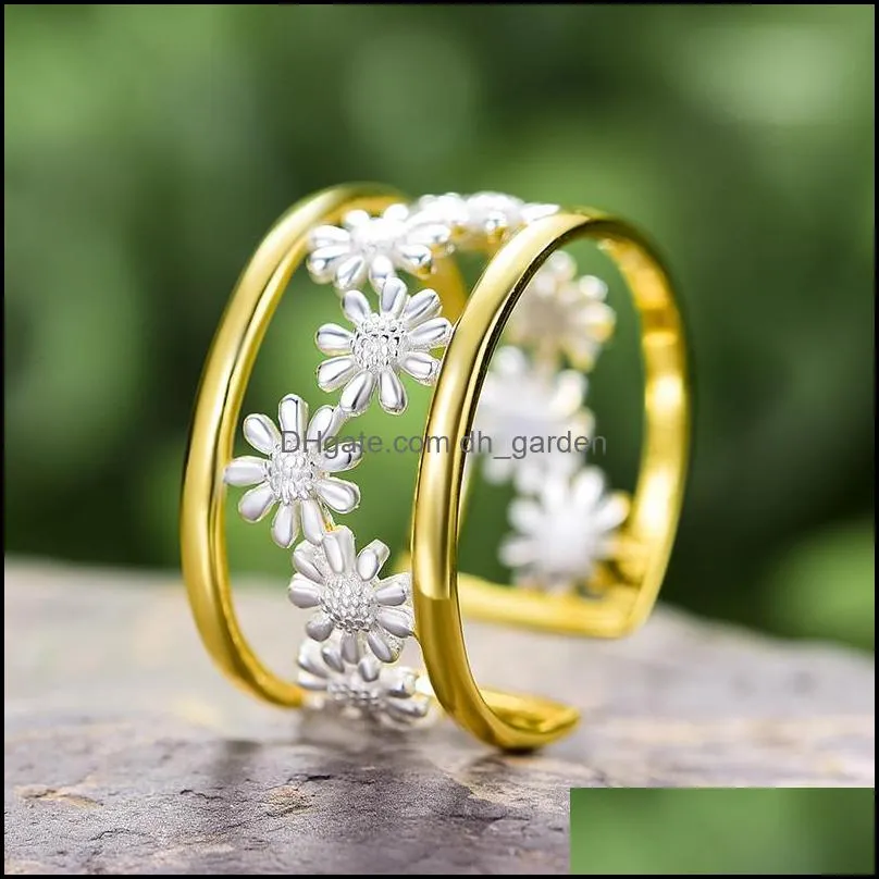 cluster rings lotus fun elegant little daisy flower adjustable for women real 925 sterling silver luxury 18k gold jewelry 2022 trend