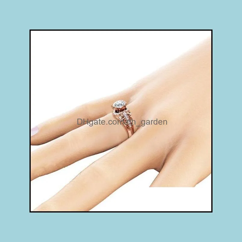 cluster rings 14k rose gold color microinlaid diamond style ring for women white topaz gemstone anillos bizuteria cirle dainty