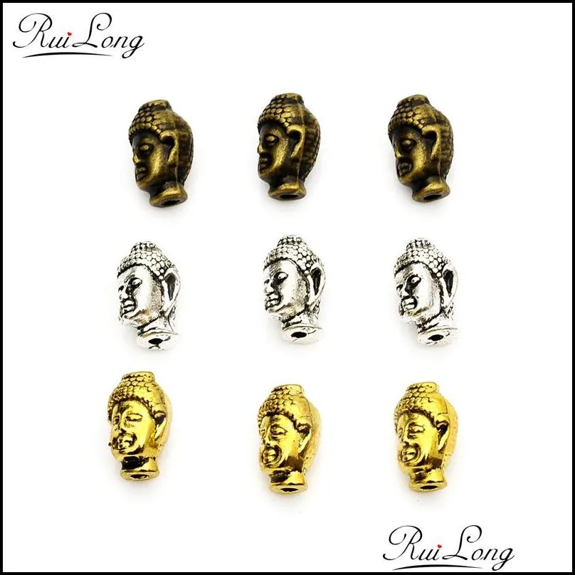 10pcs/lot fashion antique silver goldcolor plated alloy buddha head charm beads jewelry accessories fit strand bracelets