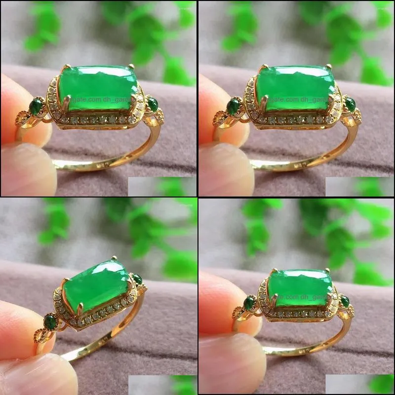 cluster rings fashion design green artificial jade opening adjustable for women chinese style vintage light luxury charm jewelry