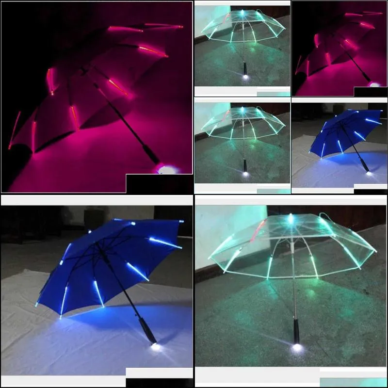 cool umbrella with led features 8 transparent rib light with flashlight handle /by h1015