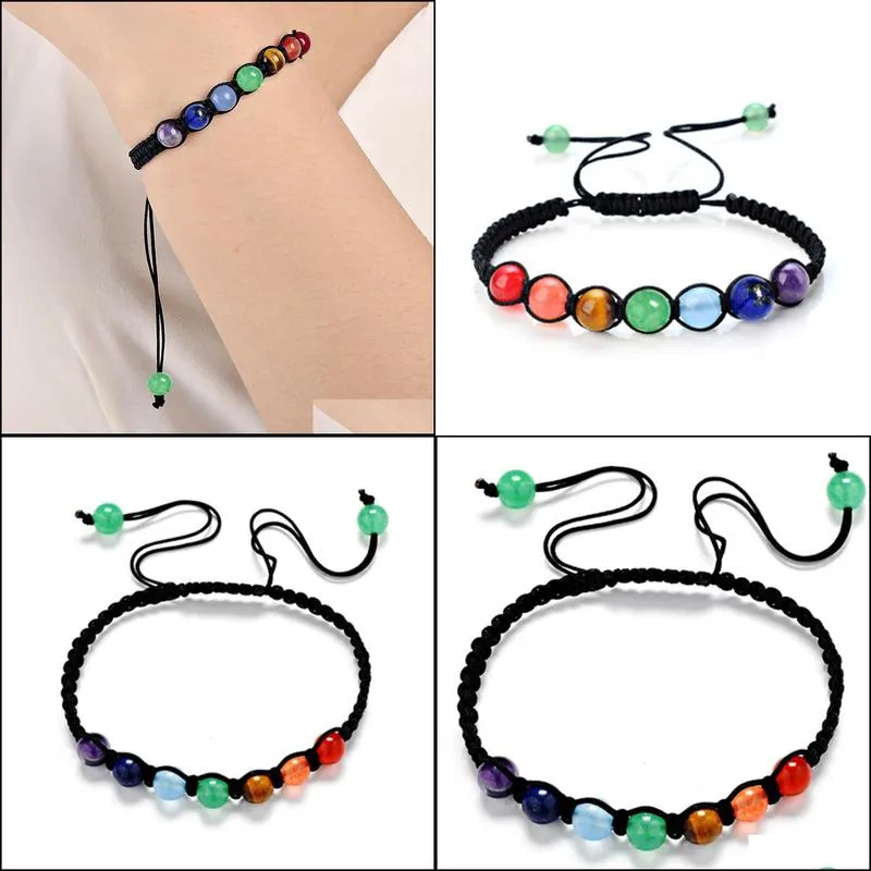 diy 7 colorful natural stone beads crystal chakra bracelet for women braided rope bracelets reiki spiritual yoga jewelry