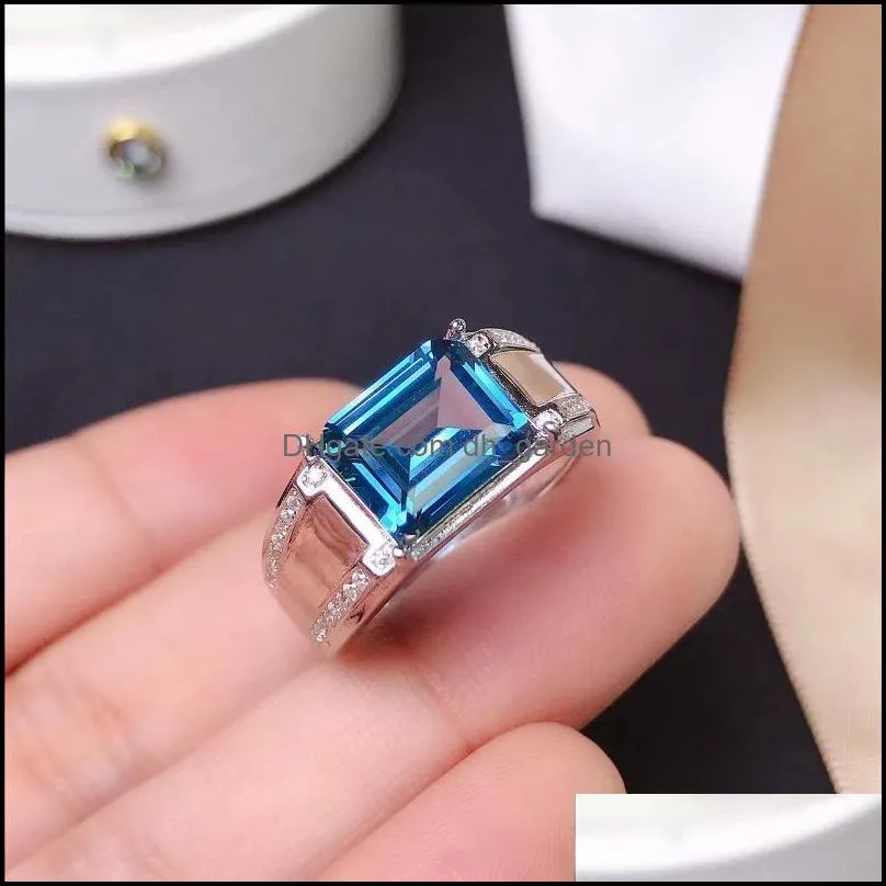 cluster rings natural blue topaz gem ring s925 silver gemstone fashion luxury big women man party gift jewelry certifiedcluster brit22