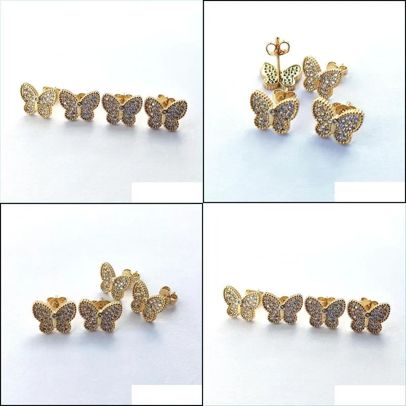 fashion gold color insect butterfly earring micro pave cubic zirconia stud earrings for women party gift jewelry er896