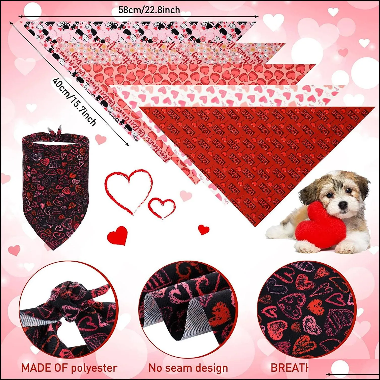 20 packs valentines day dog bandanas heart plaid triangle bibs scarf adjustable neckerchief scarf bandana for dogs cats pet