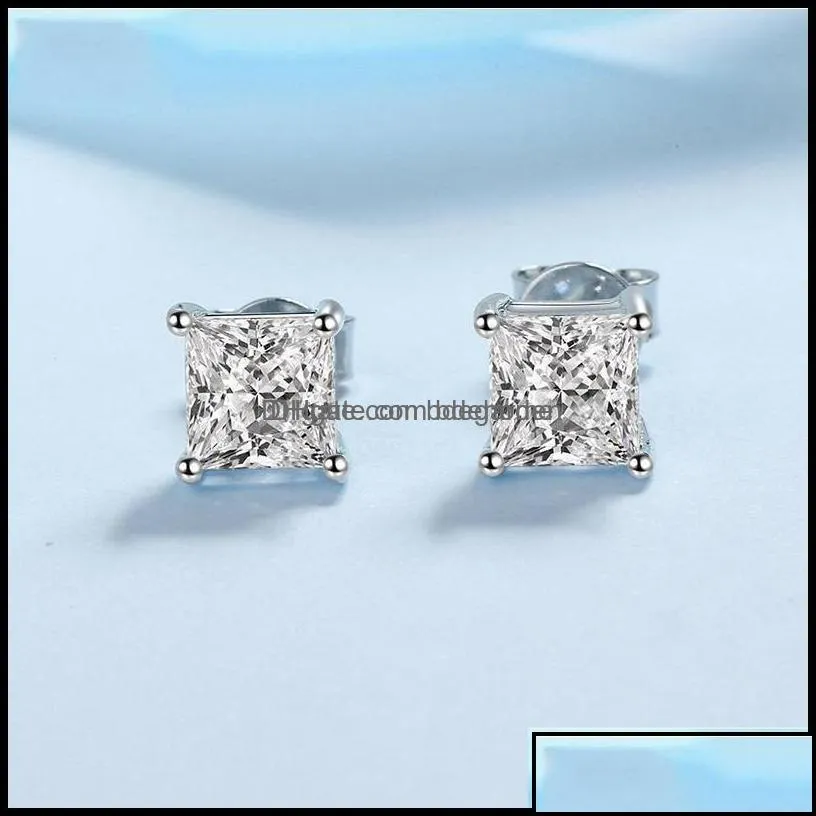 Stud Earrings Jewelry Princess Cut 2Ct Diamond Test Passed Rhodium Plated 925 Sier D Color Couple Gift 220211 Drop Delivery 2021 J3Dq8