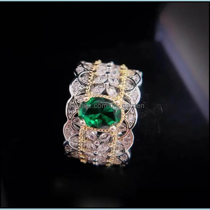 cluster rings italian retro court style hollow twocolor gold ring emerald gorgeous women lace handwork luxurious gem finger