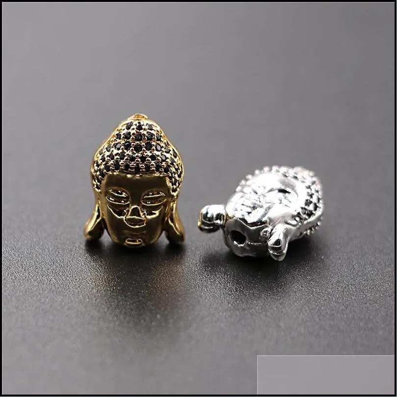 wholesale brass metal micro pave cz buddha head beads for diy jewelry spacer beads making bracelets accessories