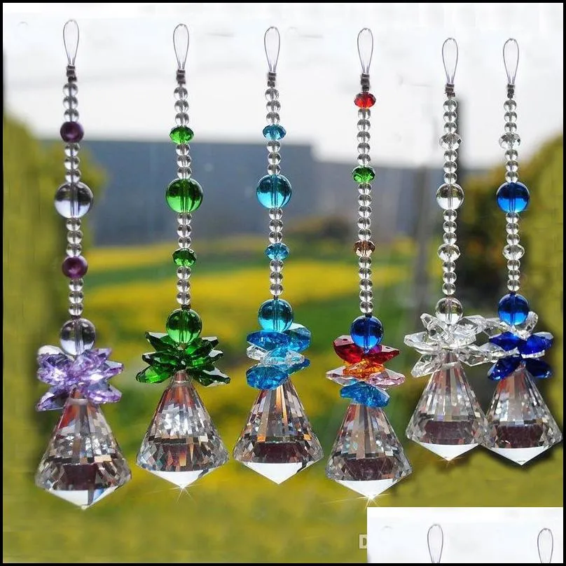 9pcs chakra sun catchers 30mm clear crystal ball prism rainbow octagon beads ornaments hanging suncatcher pendant decoration wqm145