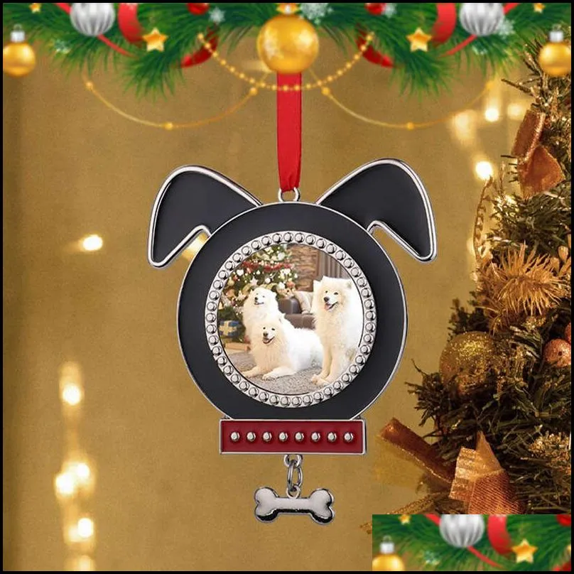 sublimation metal cat dog head tag christmas pet pendant with red rope decorations