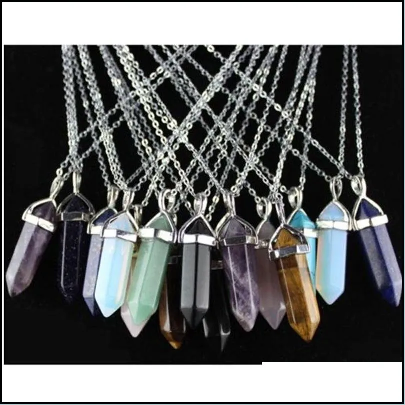  natural hexagonal prism pointed pendant crystal necklaceaddchain