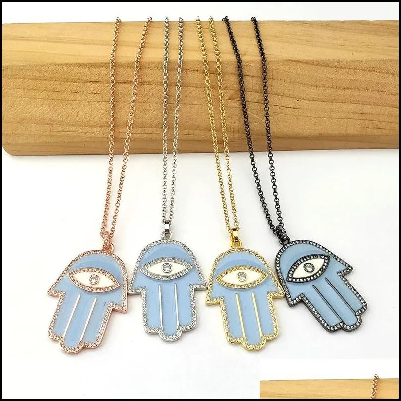 new design filled enamel cz micro pave hamsa hand pendant fashion women girls jewelry necklaces nk489