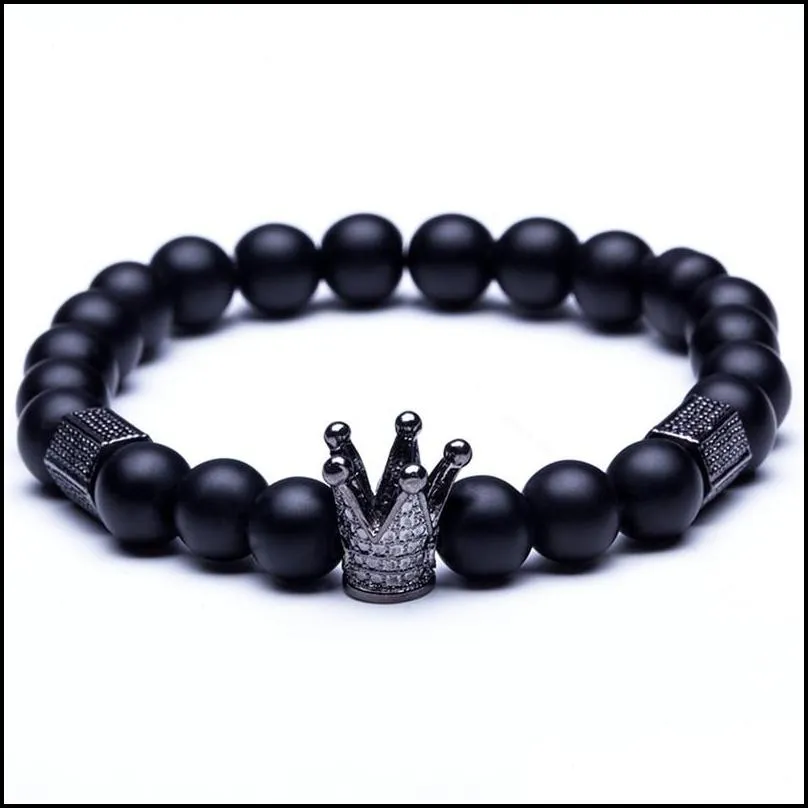 lava stone natural stone beads strand bracelet for men crown skull pendant charms bracelet male jewelry