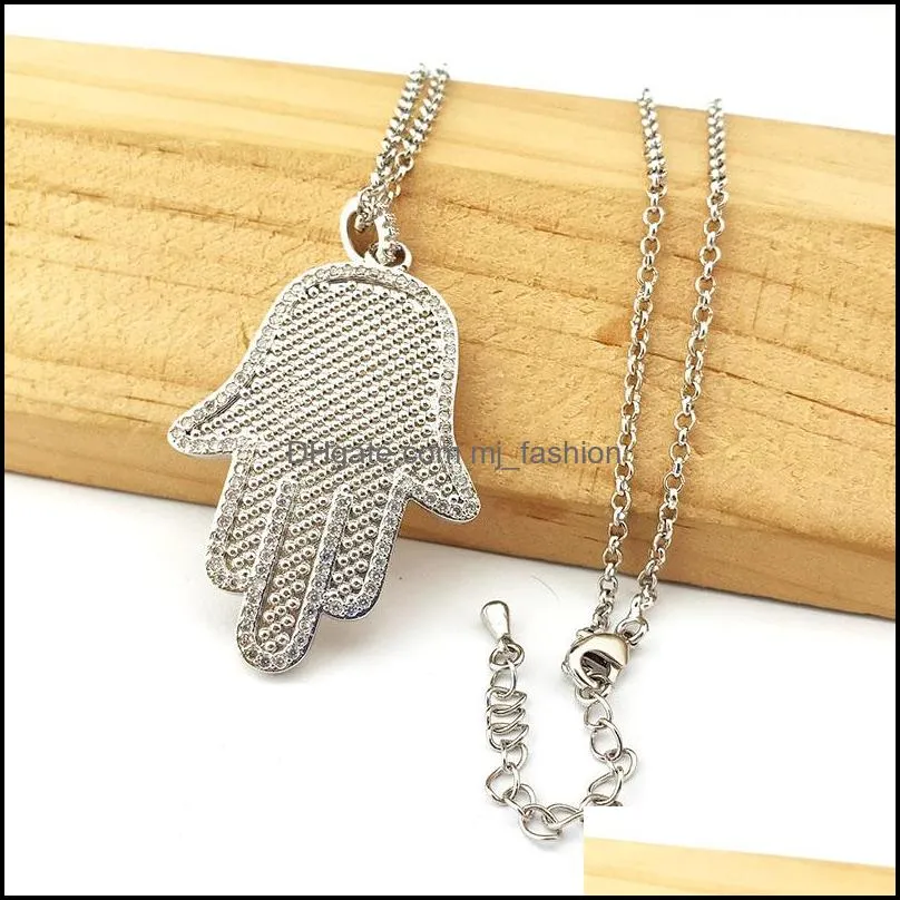 fashion hand shape pendants necklace mix colors crystal fatima hands pendants for women girls jewelry nk494