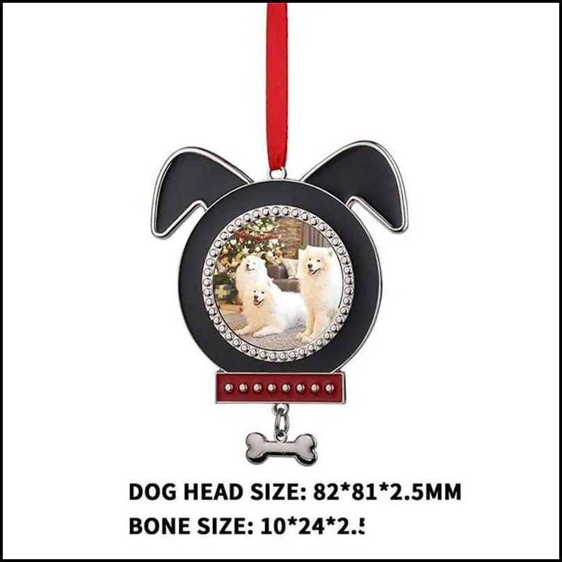 sublimation metal cat dog head tag christmas pet pendant with red rope decorations