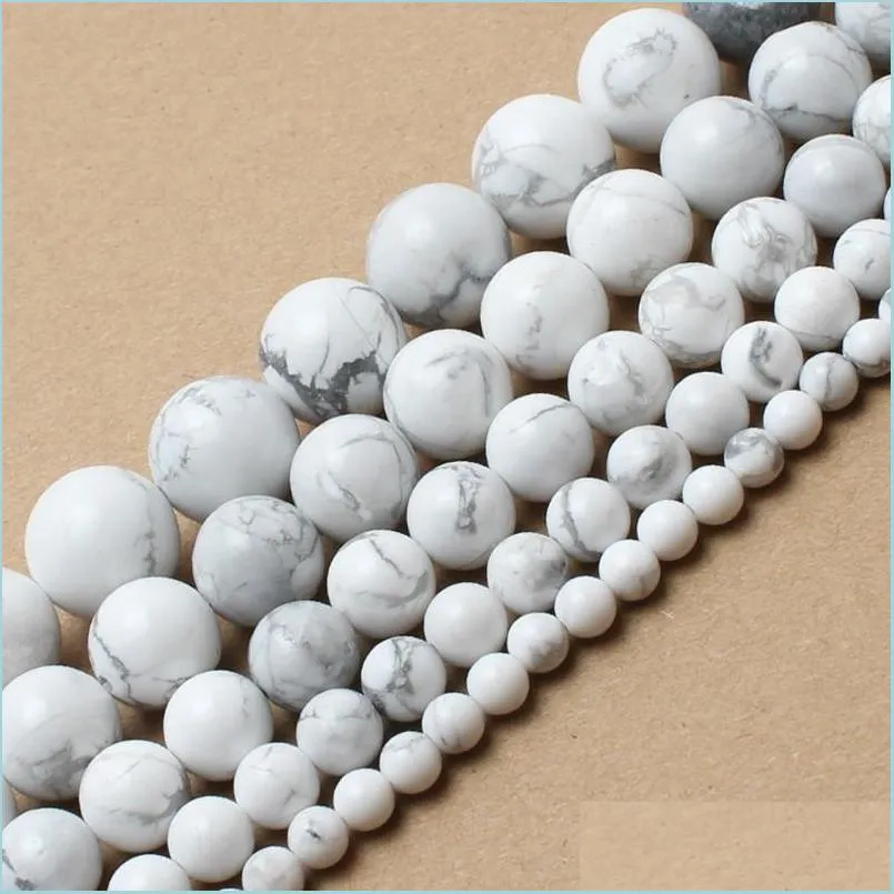 8mm natural stone beads white howlite truquoises round loose beads for jewelry making 15 5inch pick size 4 6 8 10 12 14mm