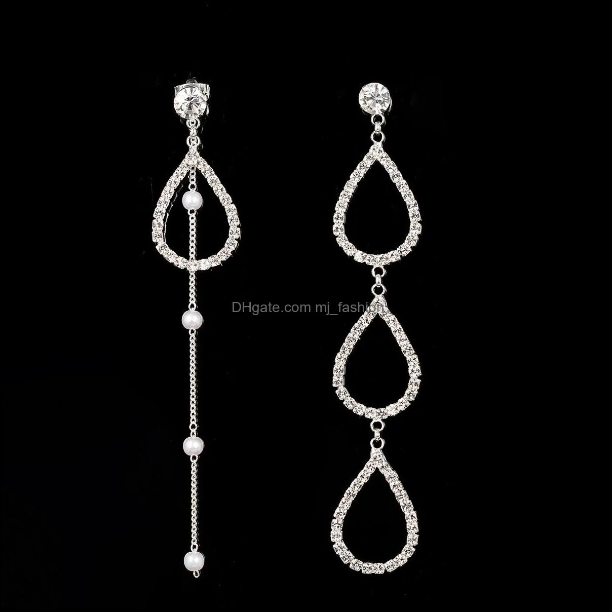 fashion gold silver plated dangle hanging pear rhinestone long drop earrings for women party jewelry accessories