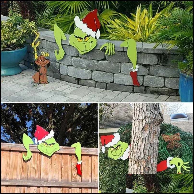 christmas tree peeker sculpture thief hand cut out christmas grinchs hand max garden decorations outdoor ornament wall stickers h1020