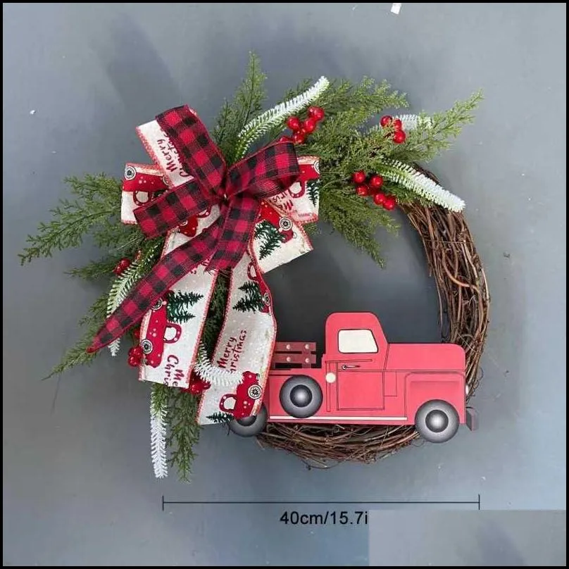 red truck christmas wreath rustic fall front door artificial garlands farmhouse cherries with ribbon hanging festive wreath h1020