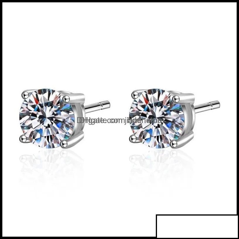 Stud Earrings Jewelry Real 14K White Gold Plated Sterling Sier 4 Prong Diamond Earring For Women Men Ear 1Ct 2Ct 4Ct 220211 Drop Delivery