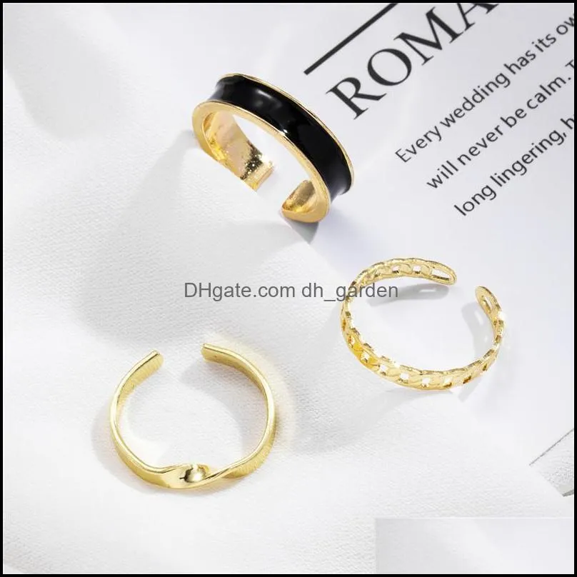 cluster rings pcs gothic black white enamel round set for women open resizable hollow geometric finger ring fashion female jewelry