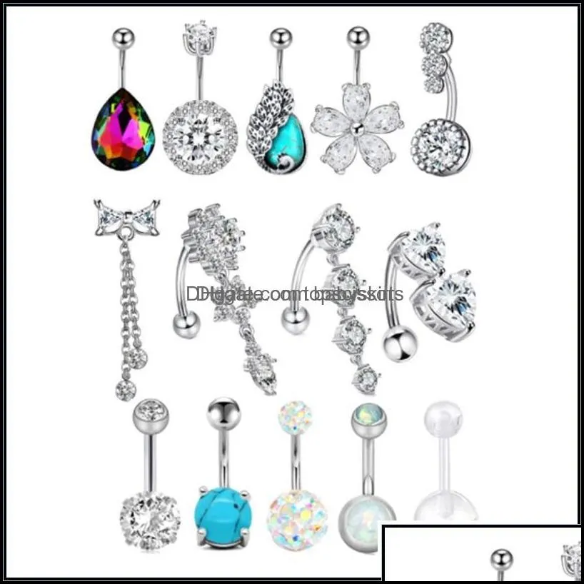 Body Arts Tattoos Art Health Beauty Dangle Belly Button Ring Set 14G Zircon Navel Barbell For Both Men And Momen Drop De Dhwrj